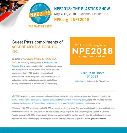 A page from the npe 2 0 1 8 plastics show.