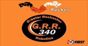 A sticker of the logo for greater rochester robotics.